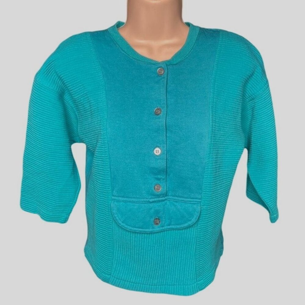 Vintage Blue Ribbed Fleece Y2K Top Size Small EV LTC u